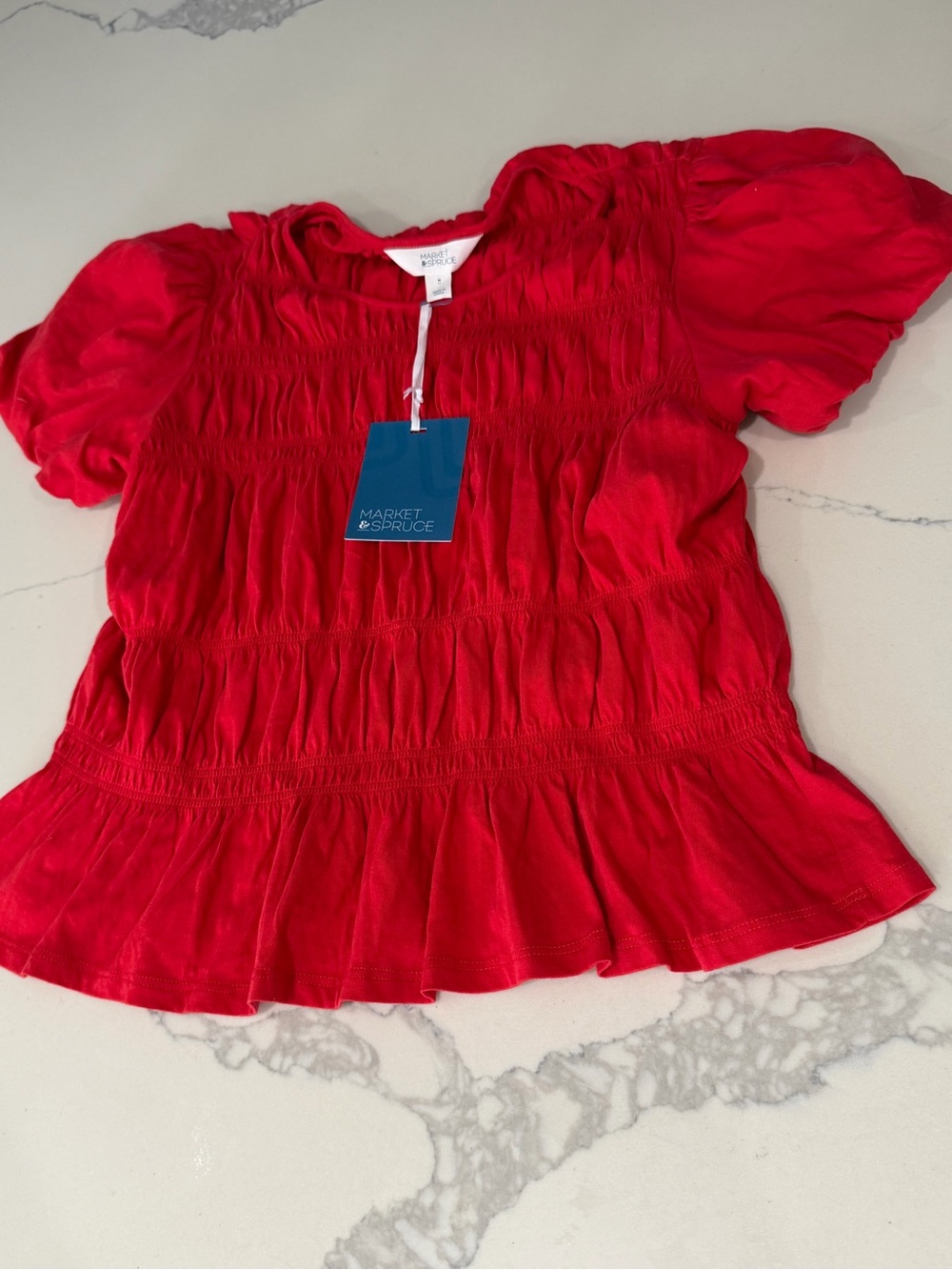 Market & Spruce Girls' Bright Red Smocked Peplum Top